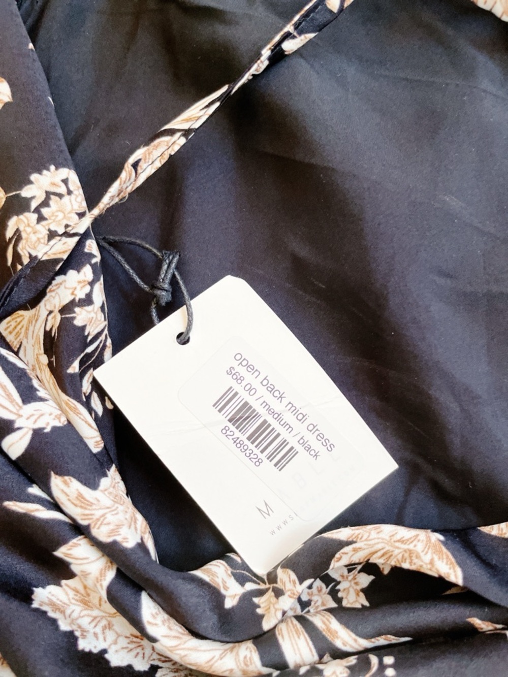 Mable Open Back Floral Midi Dress NWT Size Medium Black Satin Lace-Up Back S - Picture 9 of 12